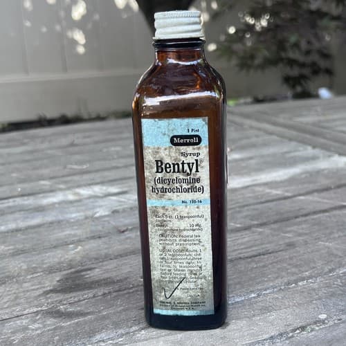 Vintage Bentyl Phenobarbital Merrel EMPTY Amber Pharmacy Bottle 125-16 1950'