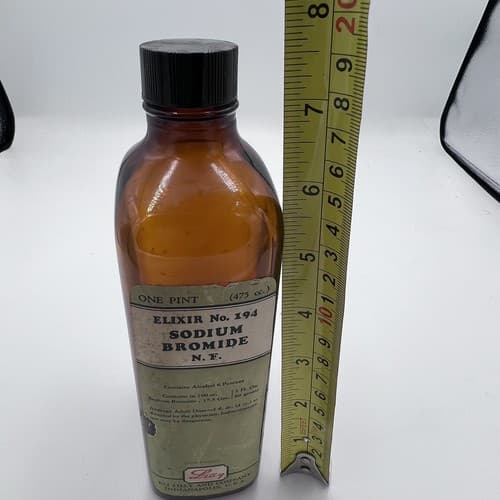 RARE Vintage Lilly Elixir Sodium Bromide #194 Amber Glass Medicine Bottle EMPTY