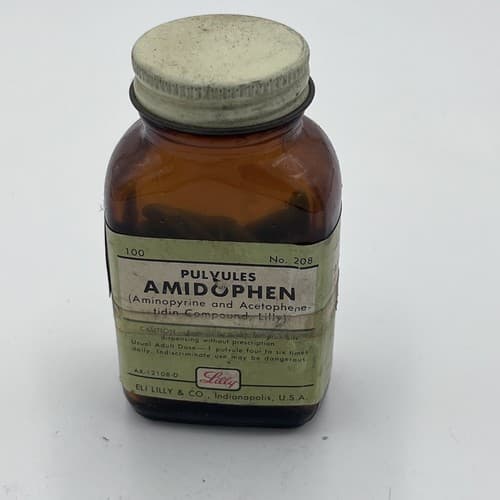 Vintage Lilly Amidophen Amber Glass Medicine Bottle for Display /Collectible