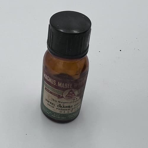 Vintage Magnus, Mabee & Reynard Expressed Sweet Orange Oil Bottle Some Content