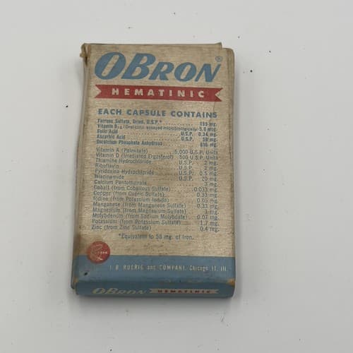 RARE 1950's Vintage Roerig OBron Hematinic Advertising Box, for DISPLAY