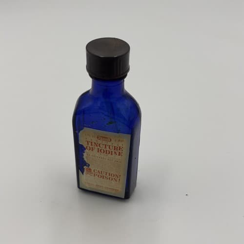 RARE Cobalt Blue Rexall Tincture of Iodine Antique Poison Bottle bottle EMPTY