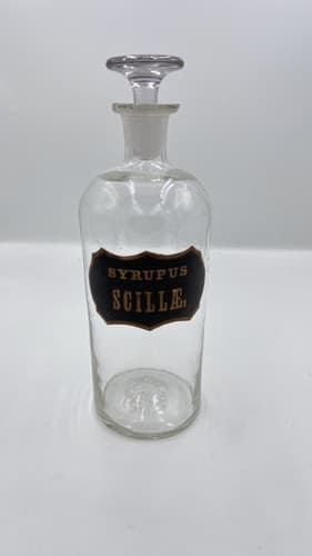 Early Label Late 1800's Apothecary Bottle W/Label Hand Blown Syrupus 10"