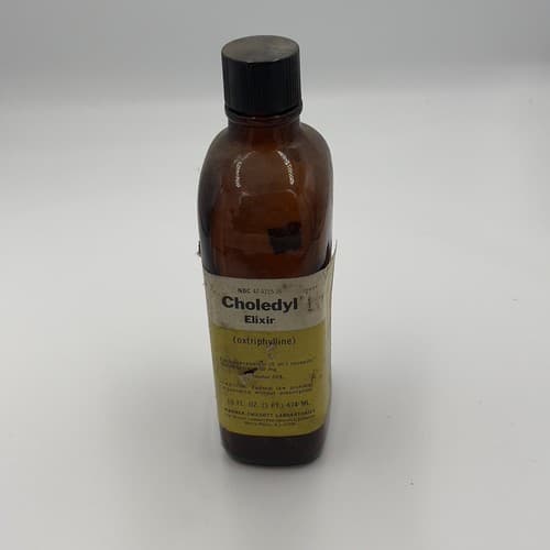 RARE Vintage CHOLEDYL ELIXIR Amber bottle EMPTY, NO Contents for display only