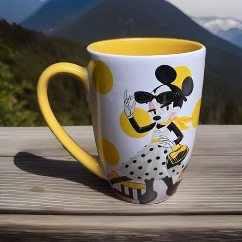 Authentic Disney Store Minnie Mouse Mug Yellow Polka Dots