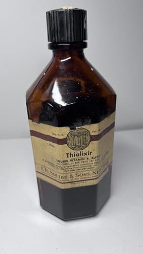 Antique Octagon Shaped Amber Glass Medicine Pharmacy Bottle 8-Sided EMPTY