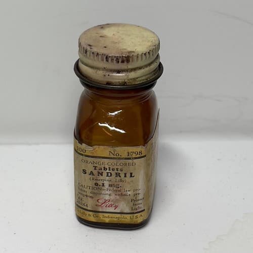RARE Sandril Reserpine Lilly Amber Bottle EMPTY #1798