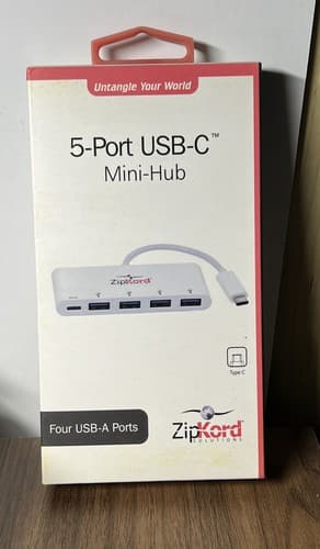 ZipKord 5-Port USB-C Mini-Hub USB 3.1 for Type C Devices - White