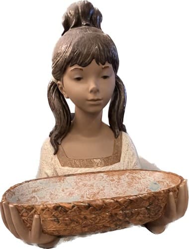 Lladro vintage 17" Gardener Girl bust retired sculpture Large rare with bowl