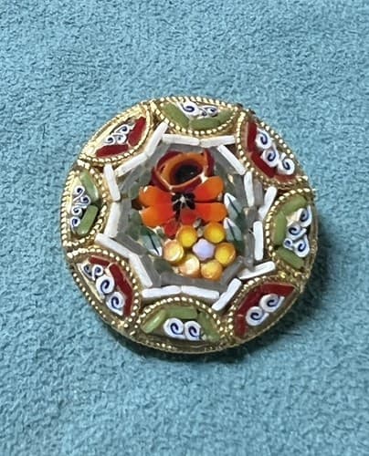Vintage Italian Micro Mosaic Floral Pin Brooch 1"