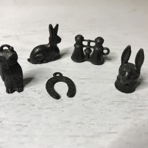 Vintage Set Of 5 Miniature Pewter Collectible Figures , owl rabbit binoculars