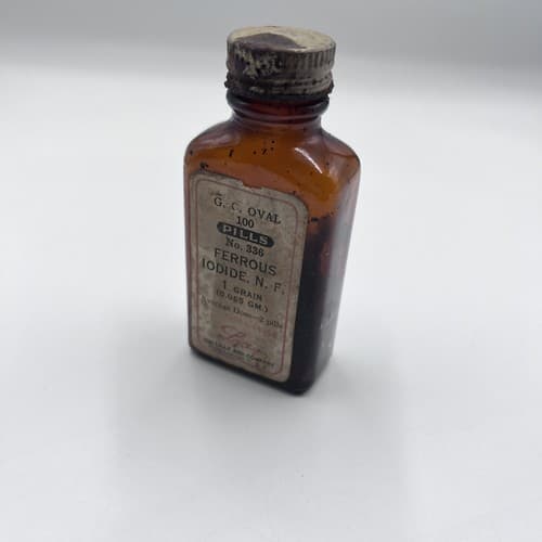 Vintage Lilly Ferrous Iodide Amber Pharmacy Bottle Collectible for display