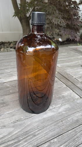 Vtg Amber Apothecary Large Glass 14” Bottle Jar w Top Pharmacy Medicine USA Made