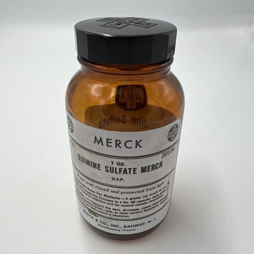 4.75" Merck EMPTY Antique Amber Apothecary Pharmacy Medicine Bottle