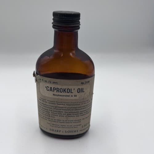 Vintage 1940's Sharp Dohme Medicine Bottle of Caprokol for Collection /Display