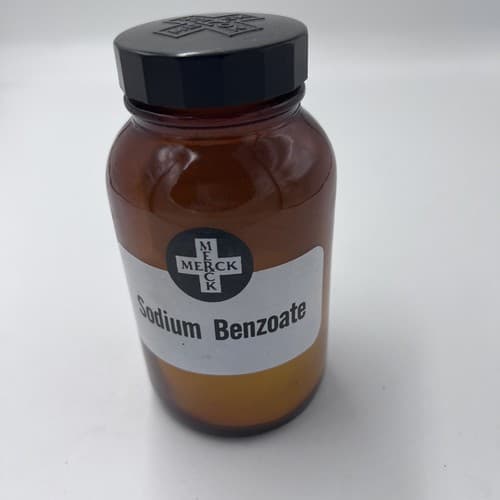 4.75" Merck Sodium Benzoate Antique Amber Apothecary Pharmacy Bottle EMPTY