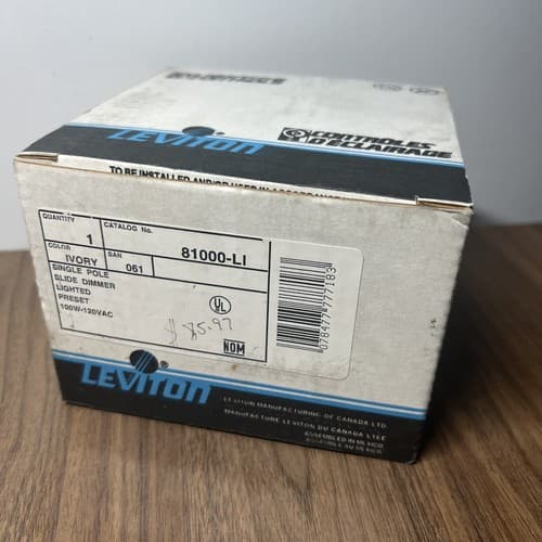 Leviton 81000-LI Single Pole Slide Dimmer Ivory Lighted 100W 120VAC Ivory NEW