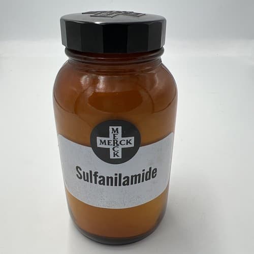 Vintage Merck & Co Amber Sulfanilamide 4oz Pharmaceutical Bottle Duraglas
