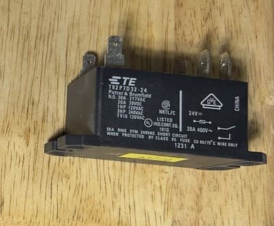 T92P7D32-24 Potter Brumfield High Power Panel Mount Relay 24VDC DPST 30A 6-Pin