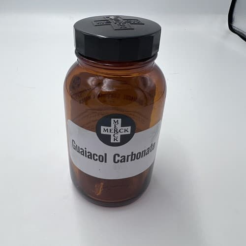 4.75'' Merck Guaiacol Carbonate Amber Apothecary Pharmacy Bottle