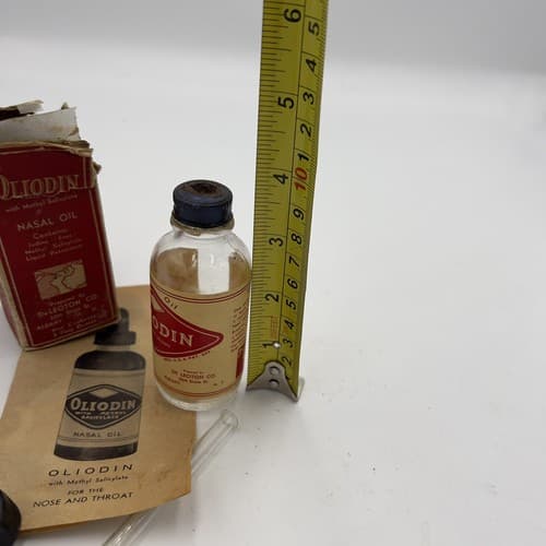 Rare Old Medicine Bottle OLIODIN NASAL OIL”w/Dropper& Original box