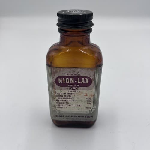 Vintage Amber Bottle Label NION LAX Bottle Anchor Hocking Pharmacy Apothecary