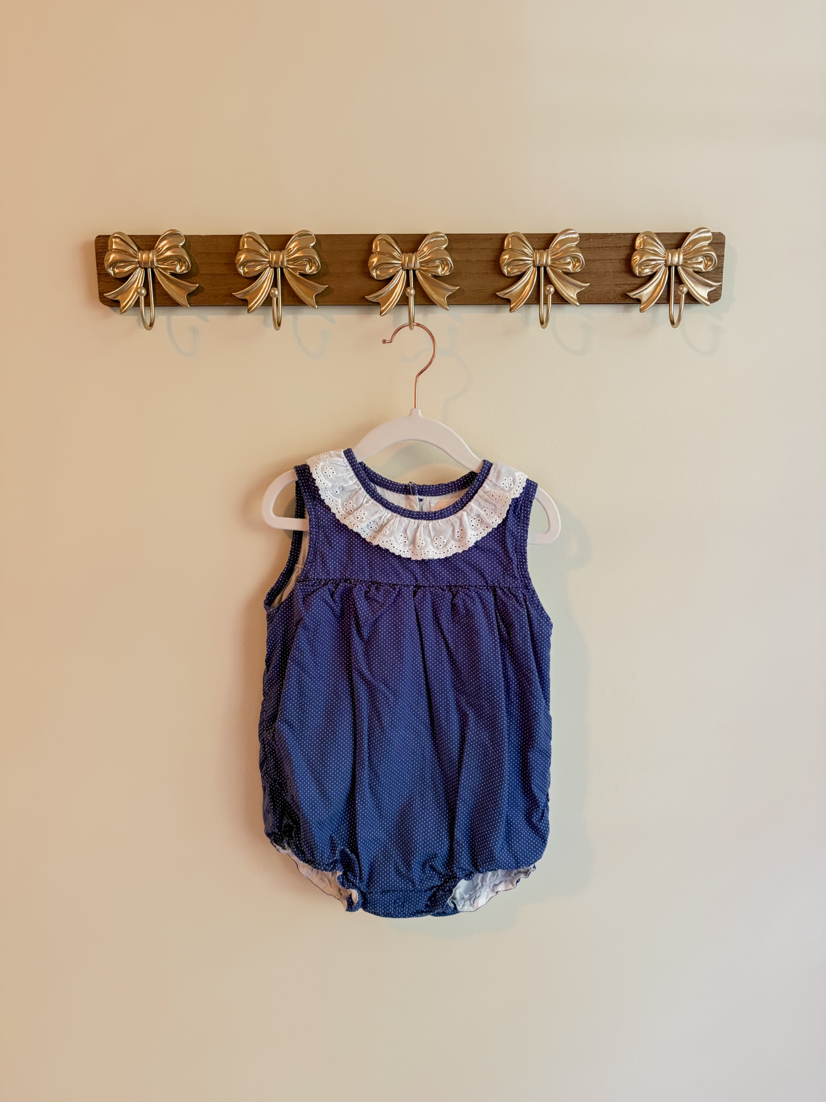 Cecil & Lou size 3T Blue Polka Dot Sleeveless Romper with Lace Collar