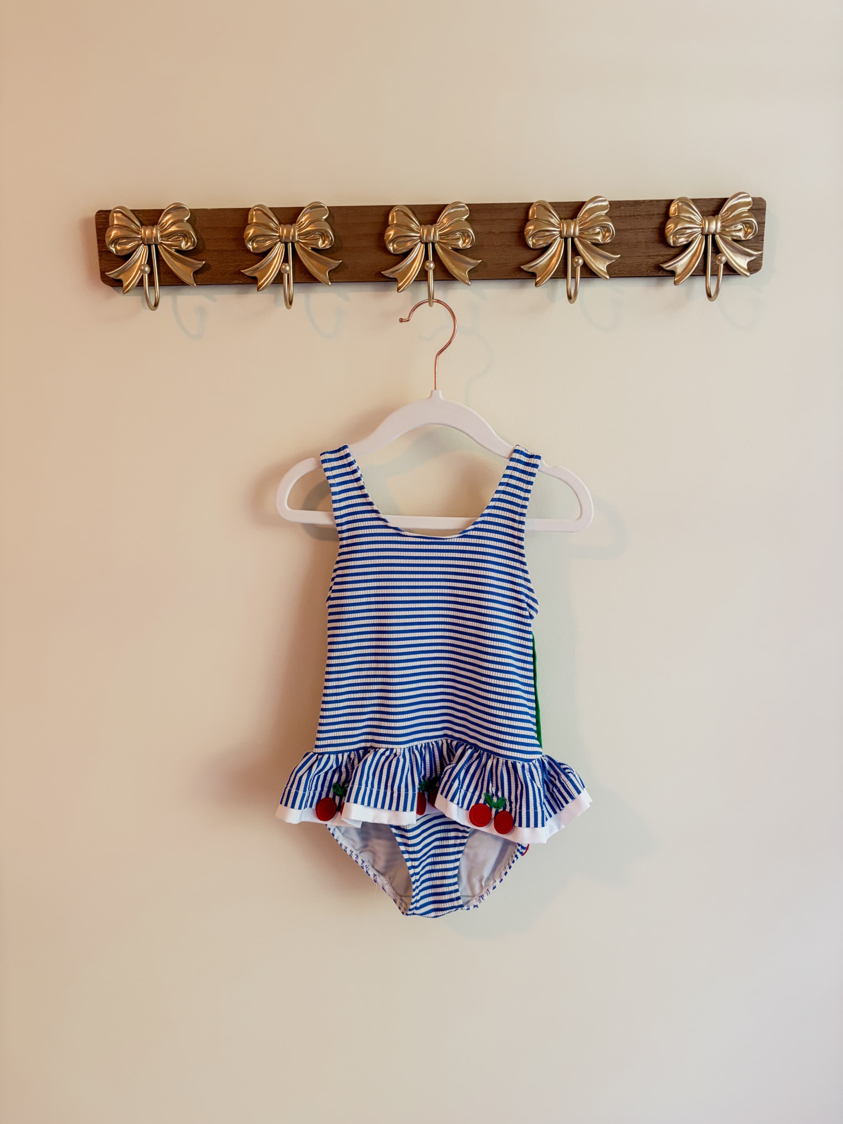 Florence Eiseman Striped Ruffle Swimsuit with Cherry Accents size 2T