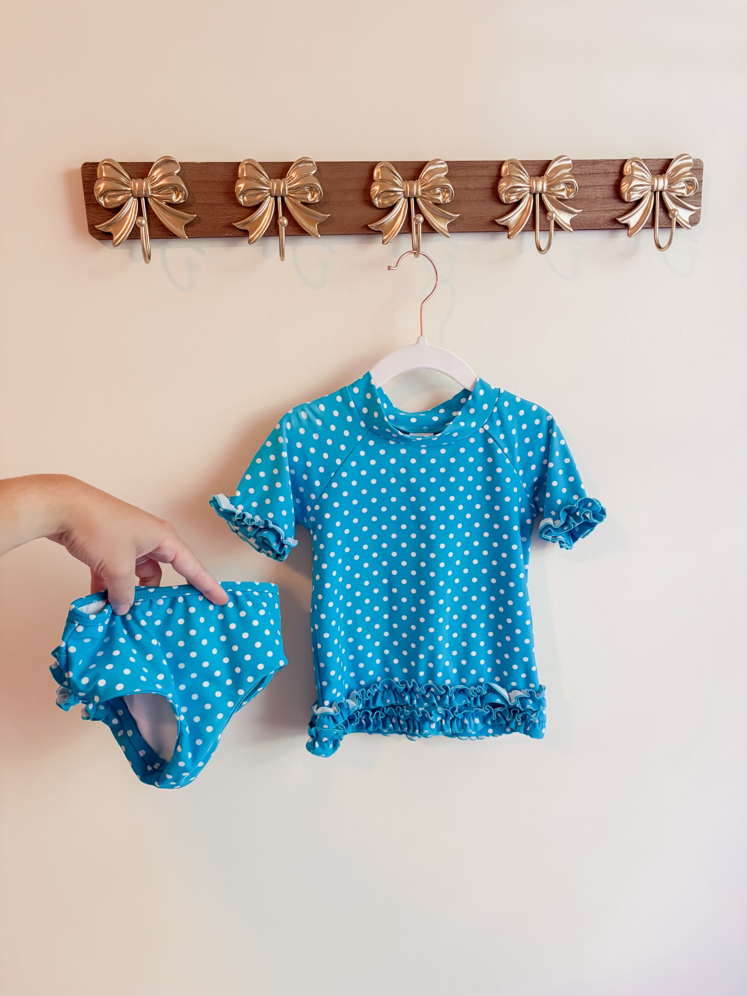 RuffleButts Blue Polka Dot Swim Set with Ruffles size 3T
