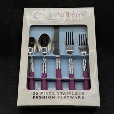 Vtg ECKO Stainless Flatware Combinations Sue Zipkin Retro 20 Set Purple Handle
