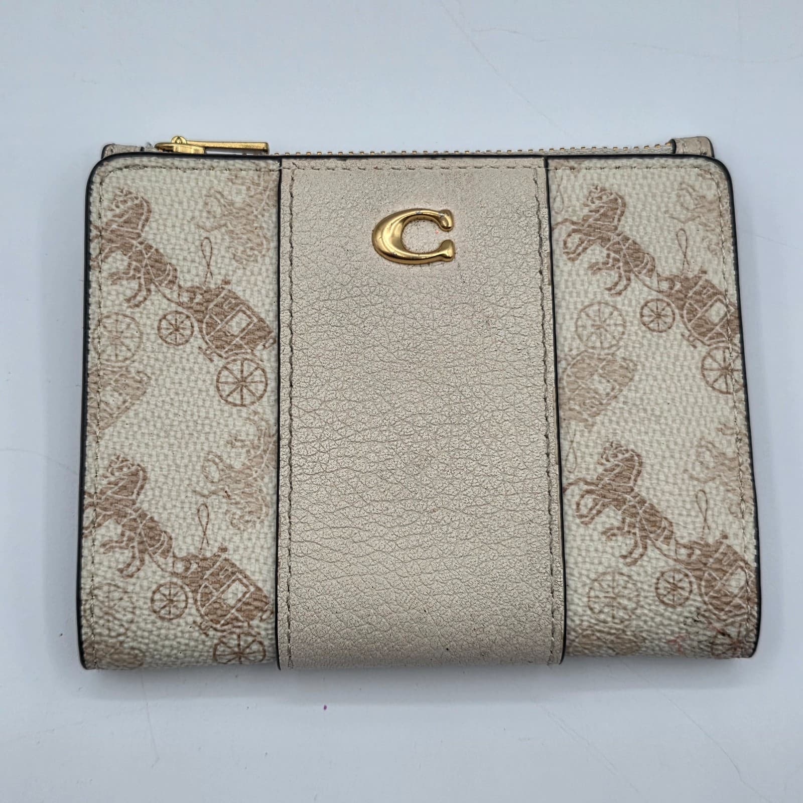 Coach Horse & Carriage Bifold Snap Wallet Chalk Taupe C9610