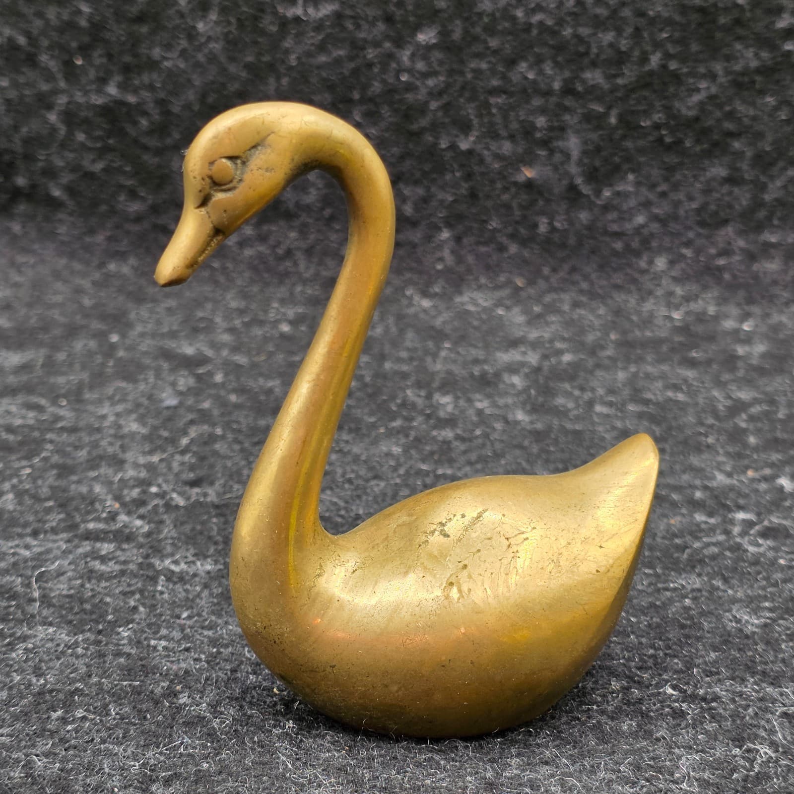 Brass Swan Curio Cabinet Home Mantel Decor 4" Tall