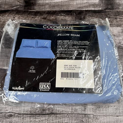 Vintage Colormate King Pillow Shams China Blue Made in USA New in Package