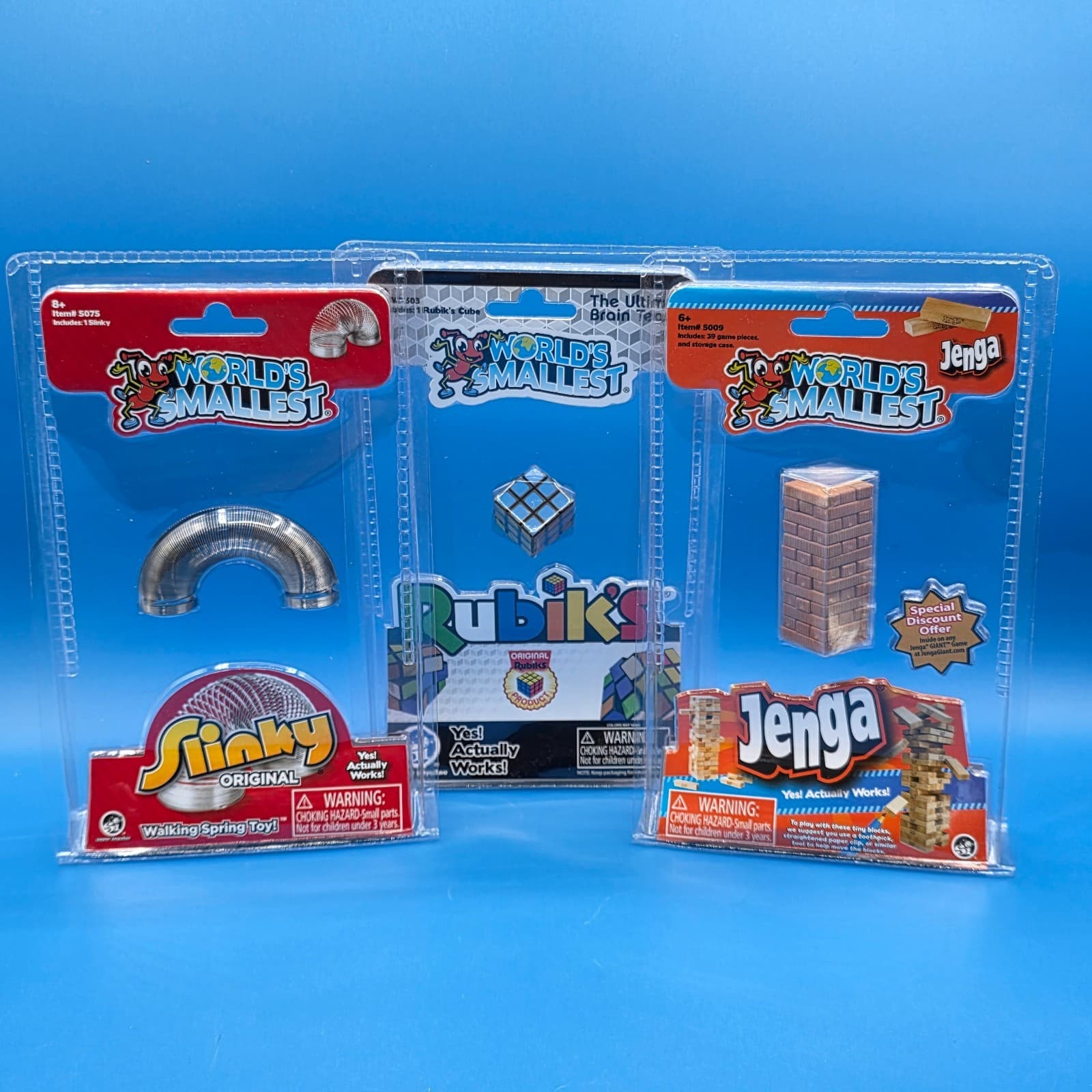 Lot Of 3 Brand New World's Smallest The Original Slinky, Jenga, Rubiks