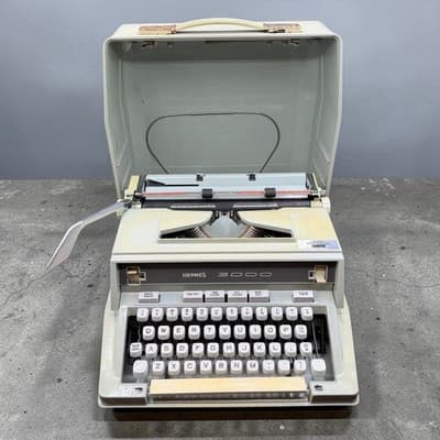 Vintage 1970s Hermes 3000 Typewriter w Cover Tested And Working