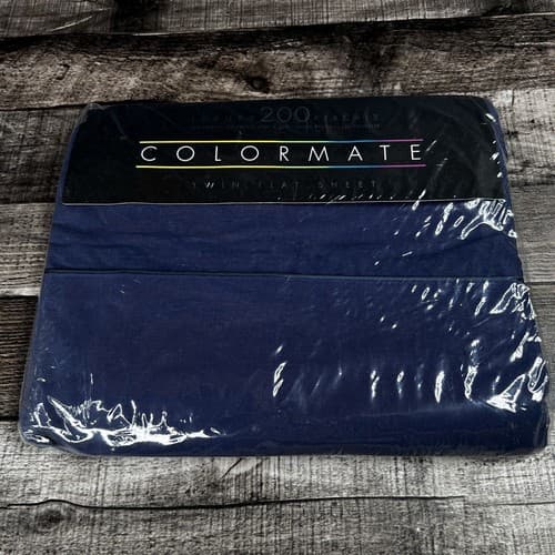 VTG Colormate Blueberry Twin Sz Flat Sheet 200 Thread Count Combed Percale Blue