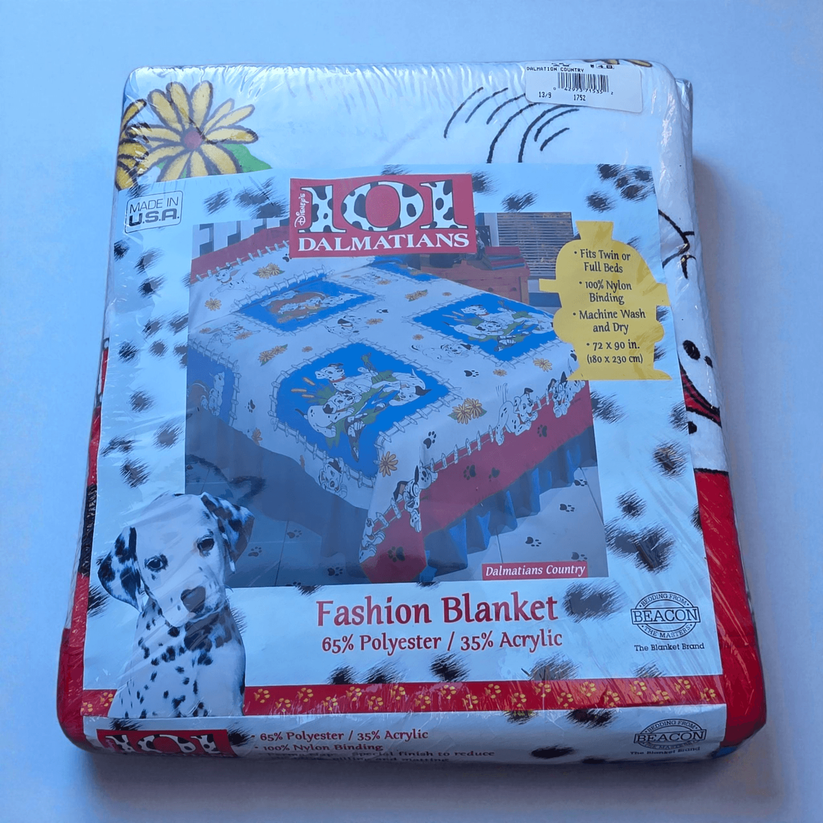 New Vintage Beacon 90's Disney 101 Dalmatians Fashion Blanket 72" x 90" USA