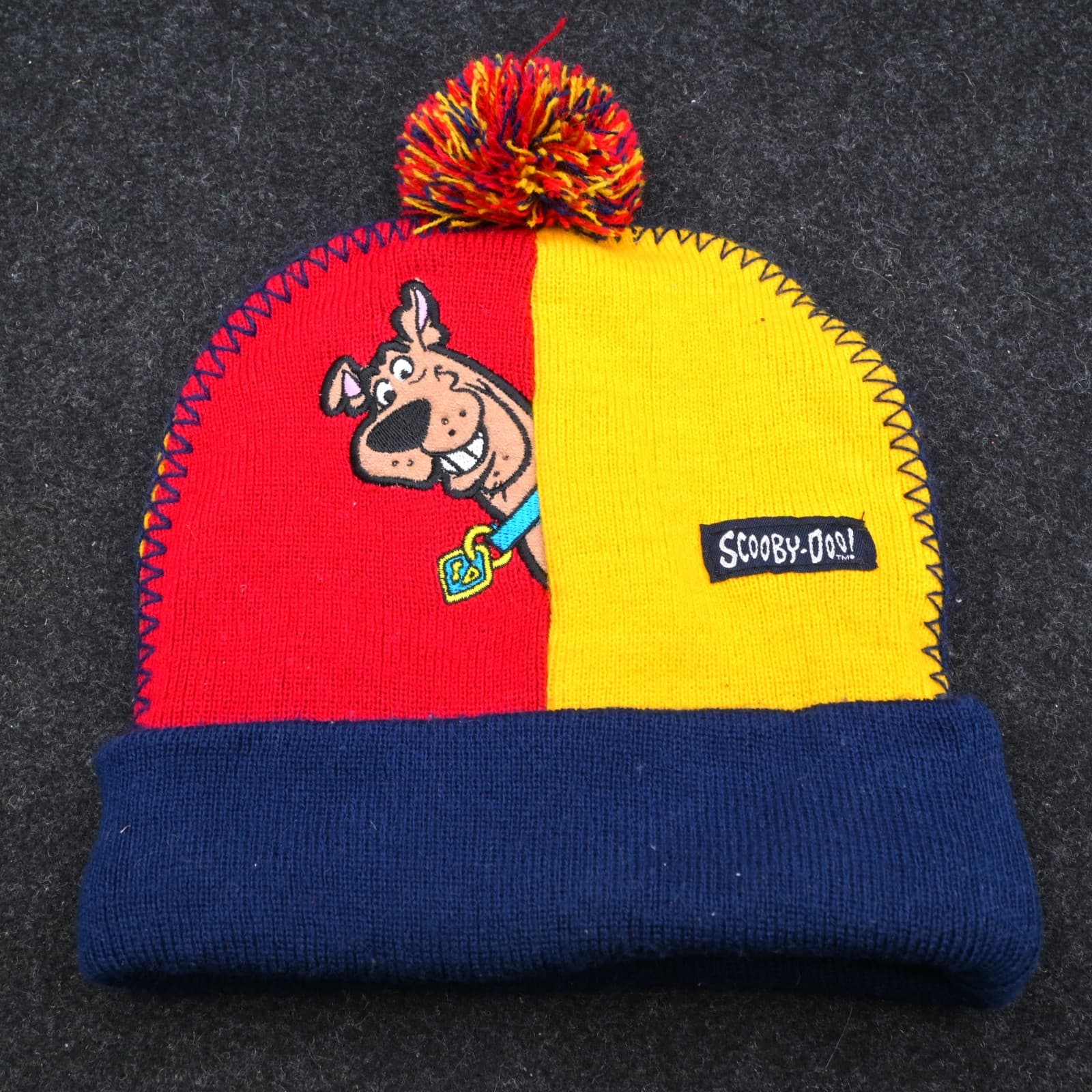 VTG '90s Scooby-Doo Beanie Hat w Pom-Pom EUC Kids 3-7yrs, Red, Blue, Yellow