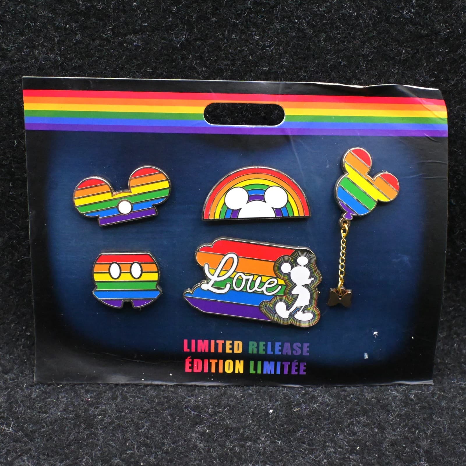 Disney Store Mickey Mouse Rainbow Disney Pin Set 5 Pins Limited Release NEW