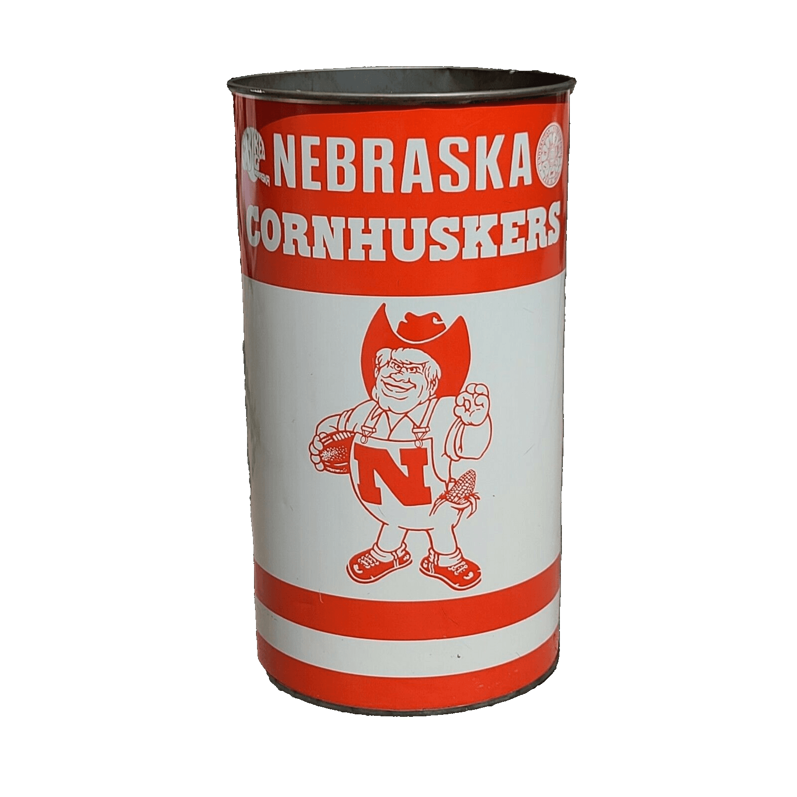 Vintage NCAA Nebraska Cornhuskers Metal Trash Can Football Wastebasket Bin