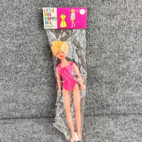 VINTAGE LITTLE MISS SHOPPER DOLL 11” Blonde Blue Eyes White Heels HONG KONG