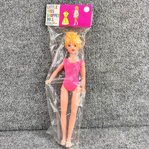 VINTAGE LITTLE MISS SHOPPER DOLL 11” Blonde Blue Eyes White Heels HONG KONG