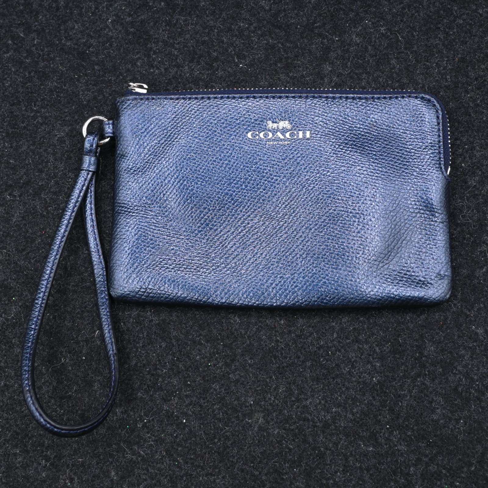 Coach Navy Corner Zip Leather Wallet Wristlet