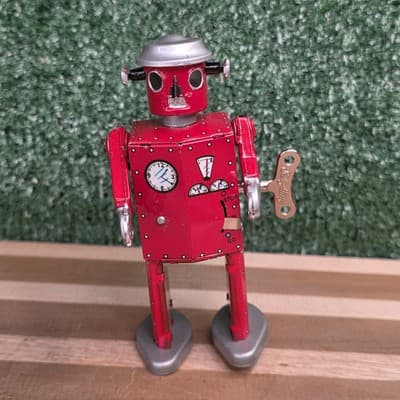 Schylling ATOMIC ROBOT MAN Red Tin Wind Up Collector Toy w/ Key 1997 Vintage