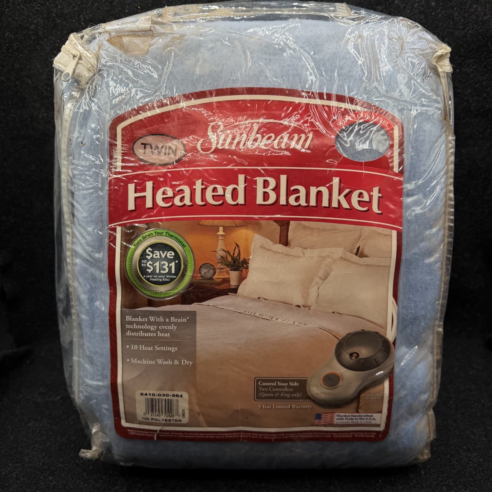 2009 Sunbeam Baby Blue Heated Blanket Twin Size 100% Polyester