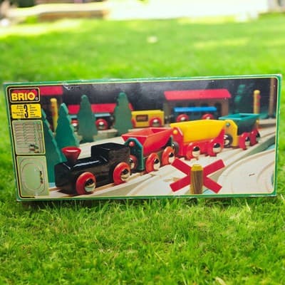 Vintage BRIO 31404/38 Wooden Railway Set with box Sweden