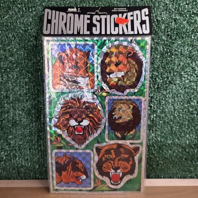 Vintage 80s Mark 1 Chrome Stickeres Big Cats Lions Leopard Tiger Prismatic
