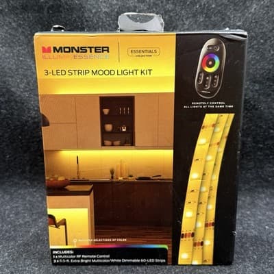 Monster Illuminessence 3 Led Strip Mood Light Kit With Remote NEW OPEN BOX