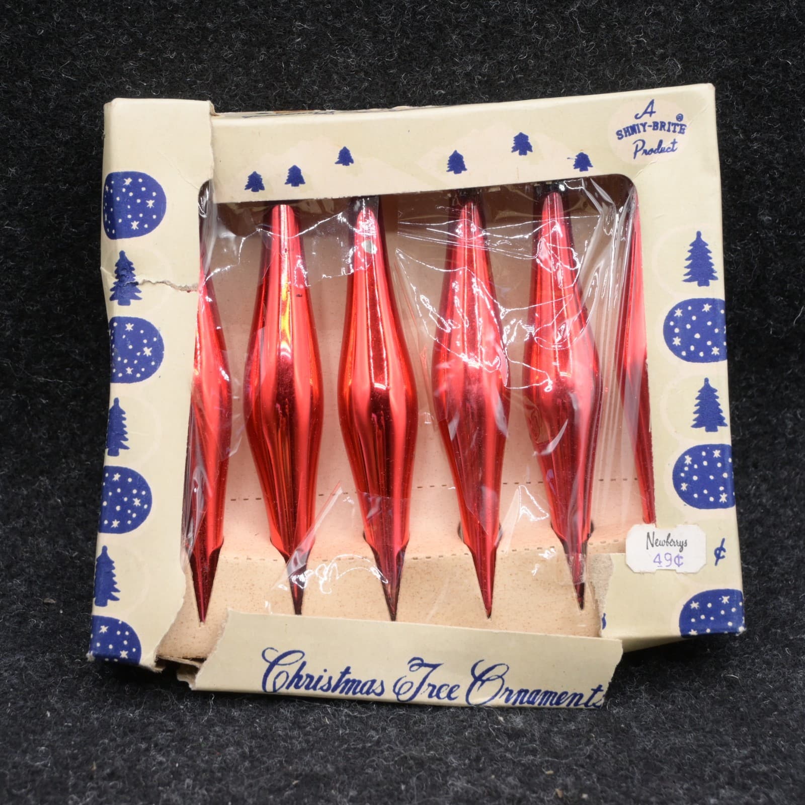 Vintage Shiny Brite 4" Teardrop Icicle Red Christmas Ornaments 6 Total RARE
