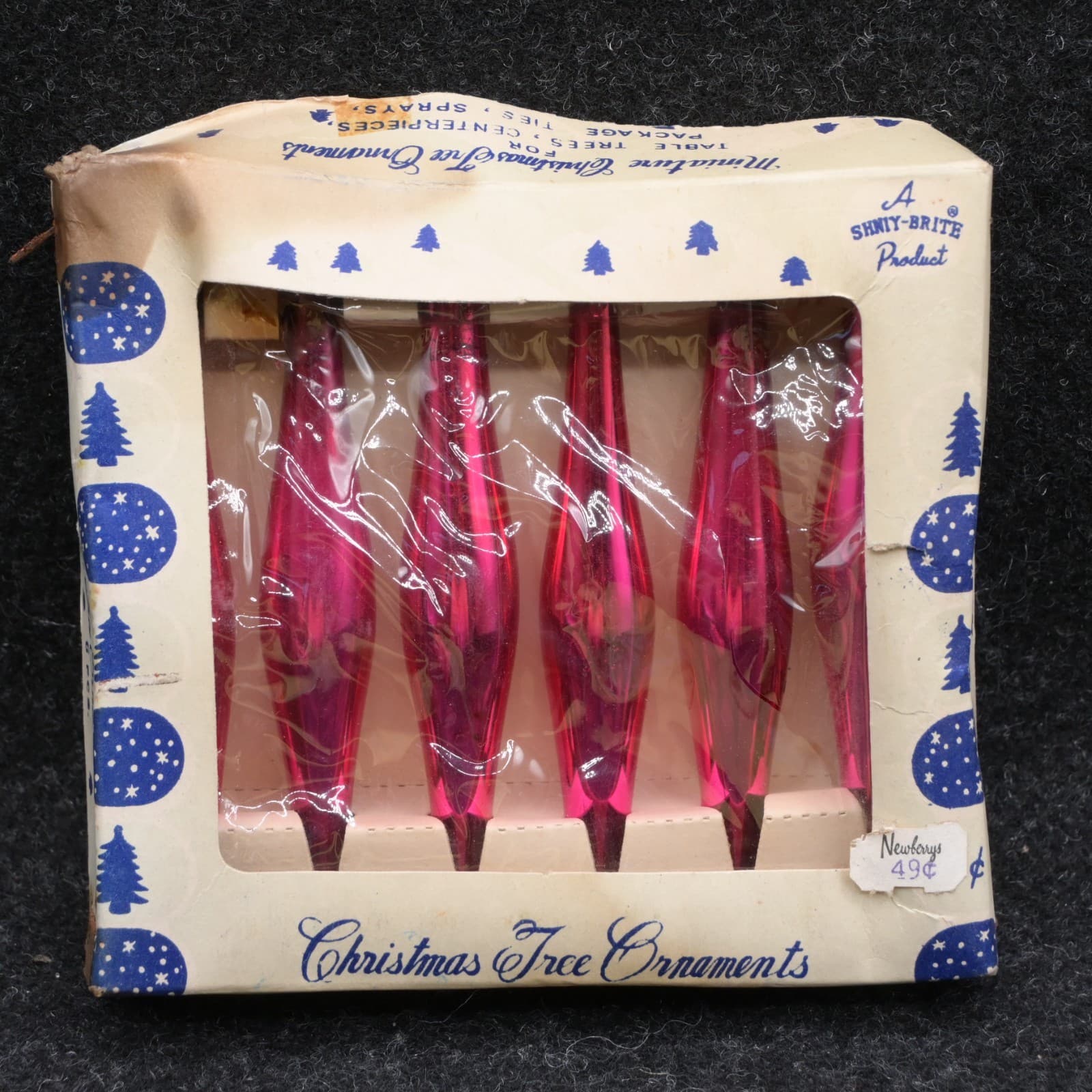 Vintage Mini Teardrop Shiny Brite Pink Glass Ornaments Christmas Original Box